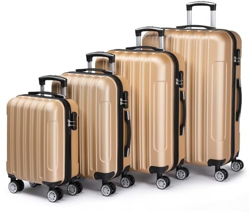 LALAHO Kofferset 4 teilig, Reisekoffer Set, Hartschalen Koffer Set aus ABS, Gepäckset mit Teleskopgriff, Handgepäck, Champagnergold