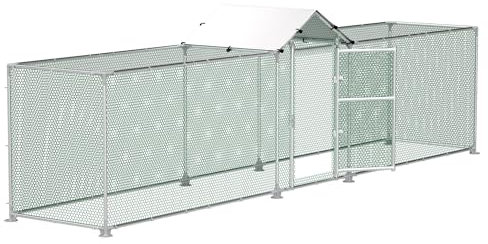 FIVMEN Freilaufgehege Hühner 5x1m Hühnerstall Metall mit Sonnenschutz Dach,Tür & Riegel Stabil Hühnerhaus Freigehege Kleintiergehege für Hühner, Ente & Kleintiere