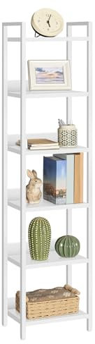 MAHANCRIS Bücherregal, Standregal, Freistehendes Regal, mit 6 Ebenen, 24 x 33 x 157,5 cm, Offene Ablagen für Wohnzimmer, Schlafzimmer, Büro, mit Metallrahmen, Weiß ABKBW6601N1