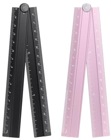 sourcing map 2pcs Folding Straight Ruler 30cm Metric Aluminum Alloy Protractor Foldable Angle Ruler Geometric Measure Tool with Angle Line for Architect Artist Office, Black/Pink