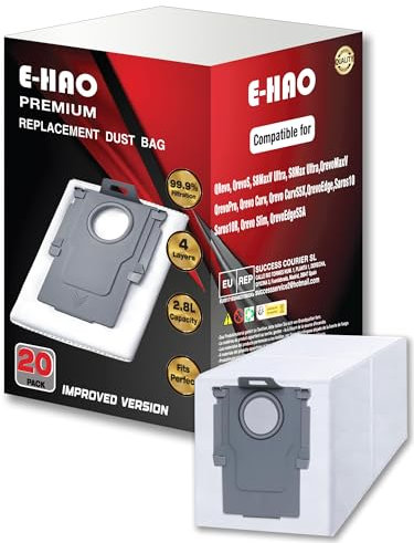 E-HAO Paquete de 20 bolsas desechables de repuesto para aspiradoras Roborock Saros Z70/10/10R, S8 Max/MaxV Ultra, Q revo, Qrevo S5V/S/Plus/Pro/Master/Slim/MaxV/Curv/Edge y QV