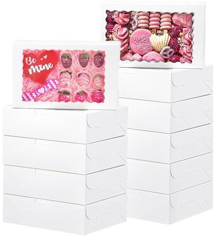 Cookie Boxes, 10Pcs Dessert Boxes with Clear Window 12 x 8 x 2.5 Large Bakery Boxes White Treat Boxes for Muffins, Cupcakes & Pastries (Rectangle 10pcs)