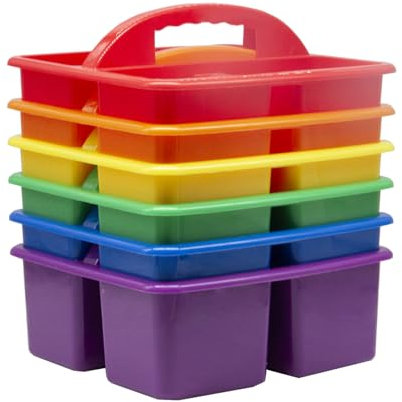VITEVER Plastic Classroom Caddy Organizer with Handle, 6-Pack 3 Compartments, Teacher Supply Storage Caddy for Classroom Organization, Table, Desk, Office, Craft Art for Kids - Color