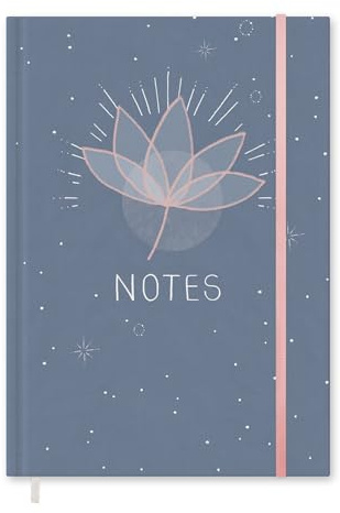 Eine der Guten Tagebuch - A5 Notizbuch Journal für Erwachsene und Teenager, 92 Seiten liniert, Hardcover mit Gummi, FSC Papier, Blau Rosa Weiß, Lotus-Blume