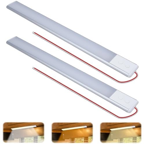 2 lámparas LED de 12 V 10 W, 168 LED, con interruptor, 42 cm, 6000 K, barra de iluminación interior de coche, 3 colores de luz, para coche, caravana, camión, cocina, barco, baño