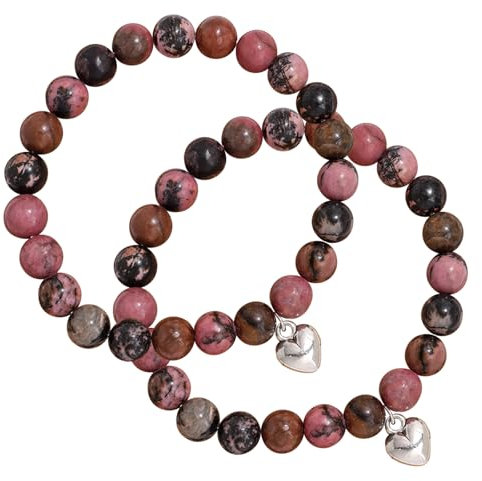 Valicaer 2 Stück Heilstein-Mädchen Armband,mit Rosenquarz & Bergkristall–Natürliches Edelstein,Gegen Frauen Stress,Spiritueller Schutzschmuck mit Bedeutungskarte,Geburtstaggeschenk (Schwarz Rot)