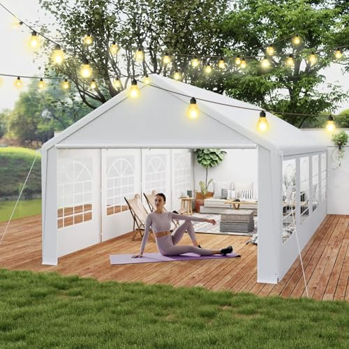 NAIZY Tente de réception - 4 x 8 m - Avec toit étanche et parois latérales amovibles - Stable - Résistant à l'hiver - En tissu PE et tube en métal - Tente familiale - Blanc