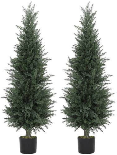 HOMCOM Set di 2 piante artificiali decorative da 120 cm, cipressi con 638 foglie in vaso, albero finto in plastica resistente ai raggi UV, per interni ed esterni, casa, ufficio