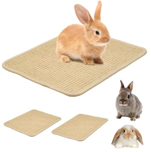2 PCS Tapis Griffoirs pour Lapins,Tapis pour Rongeurs en Chanvre, Tapis Griffoir en Sisal Naturel pour Petits Animaux, 40 X 30 CMRéutilisables Griffoir Mural Chat Sisal Naturel pour Lapins, Hamsters