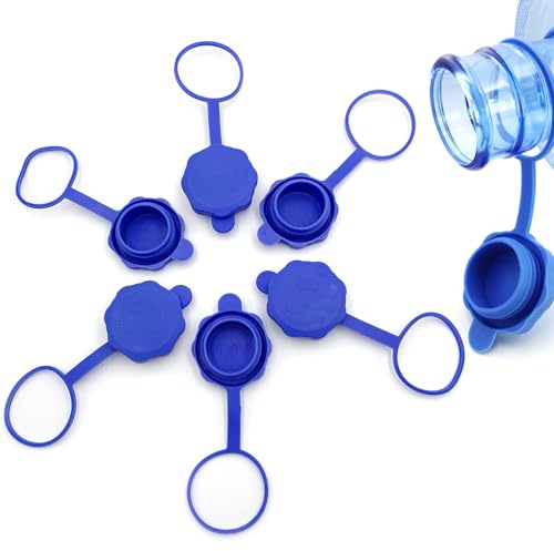 BIDEX 6 Pack Silicone Water Jug Caps for 3 & 5 Gallon Bottles – Reusable Non-Spill Lids, Leak-Proof Water Bottle Caps for 55mm Opening – Upgrade Replacement for 2-5 Gallon Jugs