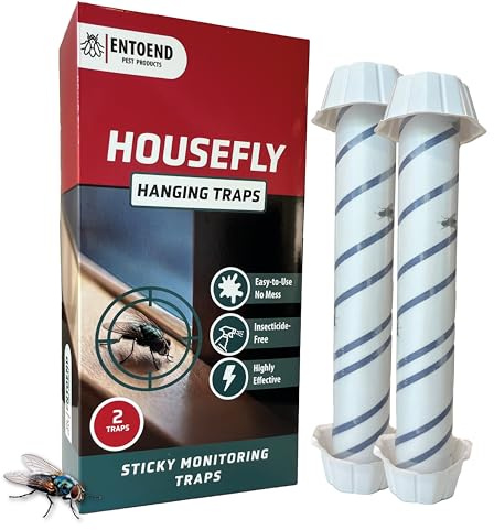 ENTOEND Housefly Hanging Traps | Pack of 2 - Indoor & Outdoor Sticky Insect Catcher | Highly Effective Fungus Gnat, Wasp, Mosquito & Fly Killer Glue Trap - Ideal for the Home, Kitchens & Gardens
