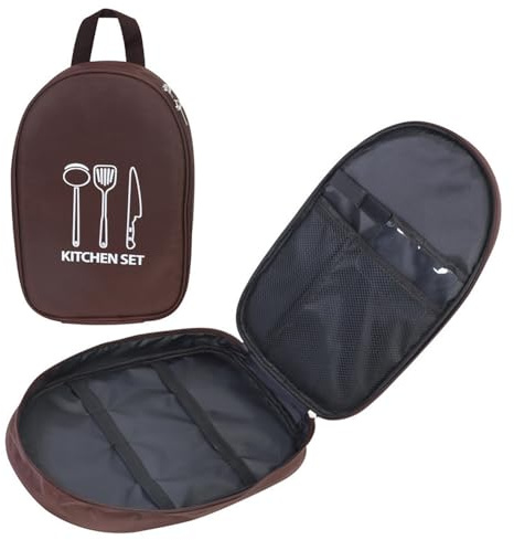 Hosoncovy Portable Camping Cookware Utensils Tableware Organizer Bag Picnic Barbecue Travel Cutlery Storage Case for Outdoor Hiking Picnic,Empty Bag Only (Brown)