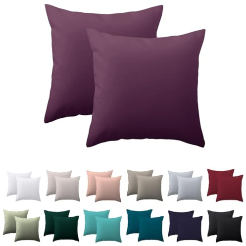 Nesture Funda de almohada de 50 x 50 cm, juego de 2 unidades, 50 x 50 cm, color lila, 100 % microfibra con cremallera, suave y no necesita planchado