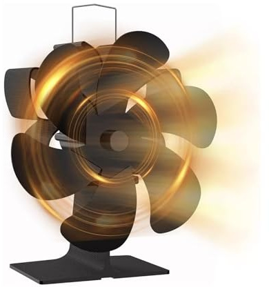 UR Log Burner Fan with 6 Blades - Wood Burning Stove Fan Heat Powered, Eco Friendly Circulation for Wood/Log Burner/Fireplace Accessories,Thermometer Included