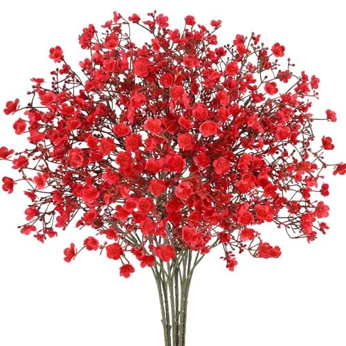 N&T NIETING Schleierkraut Künstlich Blumen, 6 Stück Rot Künstliche Blumen | Künstliche Blumen wie Echt,Gypsophila Blumen für DIY Hochzeit Party Tisch Centerpieces Blumenarrangements Zuhause Dekoration