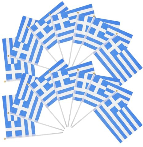 MAGICLULU 100pcs Small Handheld Greece Flags on Sticks National Small Flags for Sports Clubs Greece Party Decorations Cheering for Festivals and Outdoor Events