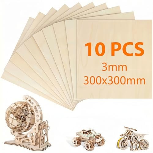 10 Pezzi Compensato A3, Pannelli Legno 300mm×420mm, Compensato 3mm, Pannelli di Legno per Artigianato, Pirografia, Modellismo, Taglio Laser, Decorazione, Pittura