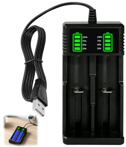 Jiyeo Universal Akku Ladegerät mit LCD-Display | für 3.7V 18650 21700 26650 14500 Li-Ion Batterien,Intelligentes Batterieladegerät mit 2 Schächten,USB-Schnellladung