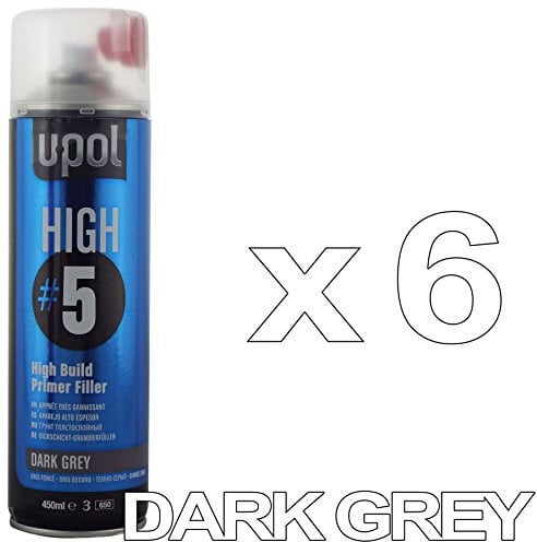 U-POL High#5 HIGHDG/AL 6 x DARK GREY 1K HS High Build Aerosol Paint Primer Filler 6 x 450ml Cans Fast drying, easy sanding and economical. Ideal for spot and smart repair.