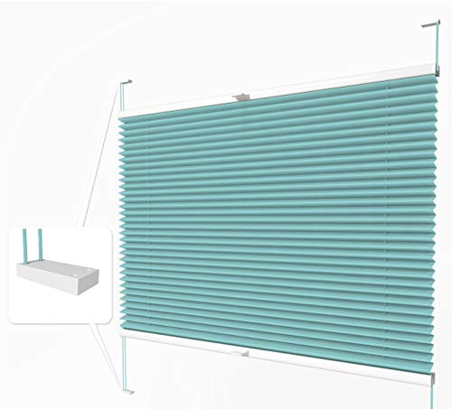 Home-Vision® Premium Plissee zum Anschrauben in der Glasleiste Innenrahmen (Türkis, B25cm x H100cm) Blickdicht Plissee Jalousie mit Halterungen zum Bohren, Sonnenschutzrollo Rollo