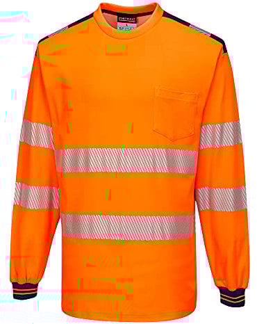 Portwest T185 Lightweight PW3 Hi-Vis Cotton Comfort T-Shirt L/S Orange/Navy, X-Large