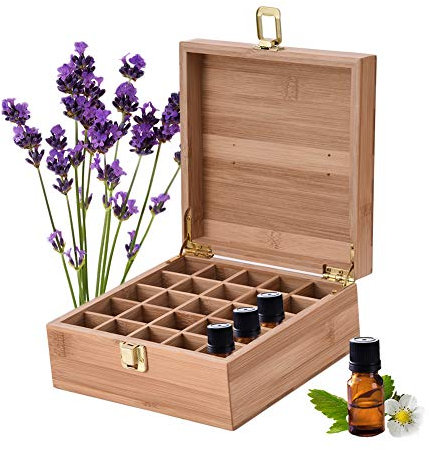 Beunyow 25 Löcher Tragbar Bambus Aromatherapie Geschenk-Box Ätherische Öle Flaschen Box Aufbewahrung Koffer Box - Geeignet für Nagellack, Duftöle, Ätherisches Öl, Stain und Lippenstift #2
