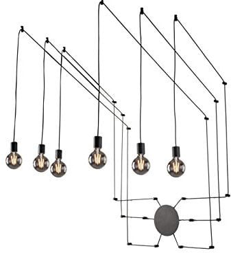 Außergewöhnliche Pendelleuchte 6-flammig Schwarz Wandmontage - kunstvolle Designerlampe mit Distanzaufhängung