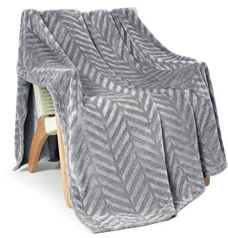 Whale Flotilla Flannel Fleece Throw Blanket for Sofa, 130x150 CM Soft Fluffy Velvet Sofa Blanket with Decorative Chevron Pattern for All Season, Warm and Lightweight, Silver Grey