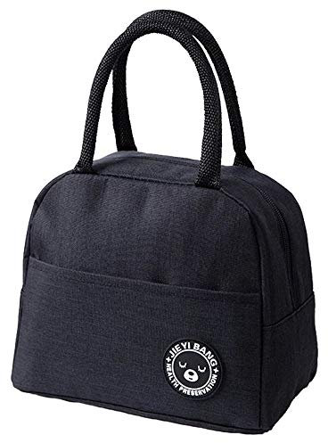 ZoneYan Bolsa Térmica Comida, Bolsa de Almuerzo Térmica Impermeable, Bolsa de Almuerzo Pequeña, Impermeable Comida Bolsas de Almuerzo, Bolsa Nevera Portatil Pequeña, Escuela, Picnic (black)