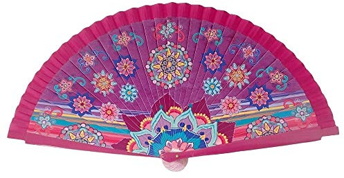 Inmaculada Romero IR Abanico 23cm. rosa fucsia fondo morado mandalas flores multicolor