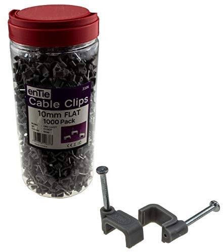 FLAT Grey 10mm Cable Clips for 2.5mm2 Twin & Earth Cables Contractor [1000 Pack] [10mm (2.5mm2 T&E)]
