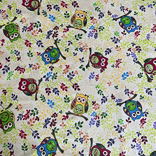 Jukway Baumwollstoff Meterware 150cm breit, Patchwork Stoffe zum Nähen Quilten DIY Dekoration Basteln Handwerk, Baumwolle Stoff bedruckte Nette Eulen Mustern, vorgeschnitte Länge (120 x 150 cm)