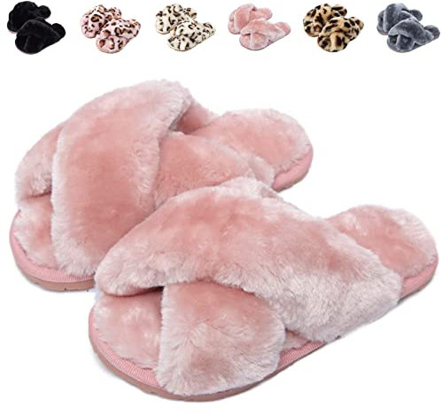 Pantofole Peluche Donna Ciabatte Invernali Pelose Bambina Scarpe da Casa Donna Comode Calde Aperta Slippers Rosa EU 33/34 (Dimensione Etichetta 34/35)