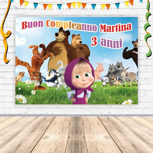 Poster in Carta Stampata Alta risoluzione cm L140 x H100 - Masha e Orso Personalizzato Compatibile