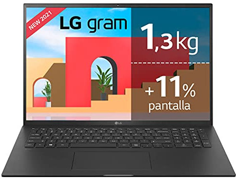 LG gram 17Z90P-G.AA78B - Ordenador Portátil Ultrafino, 17 pulgadas, Intel Core EVO i7, 16GB RAM, 512GB SSD, Conectividad Universal, Windows 10 Home, Teclado QWERTY, Color Negro