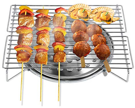 BLACKICE Barbecue Grill Portable,Charcoal Barbecue Grill,Indoors,Camping Outdoor Garden Grill BBQ Utensil,Stainless Steel Smoker BBQ for Picnic Garden Terrace Travel