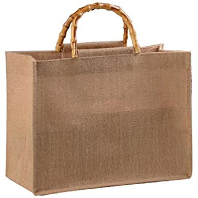 Myya Borsa per La Spesa in Iuta, Borsa per La Spesa in Iuta Portatile, Borsa per La Spesa con Manico in bambù, Borsa per La Spesa in Lino Riutilizzabile, Borsa per La Spesa All'aperto
