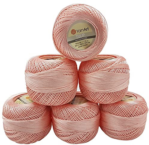 YarnArt Tulip 6 x 50 gr. Paket, Seide Mikrofaser Satin Garn Brillante Glänzend (Lachs 418)