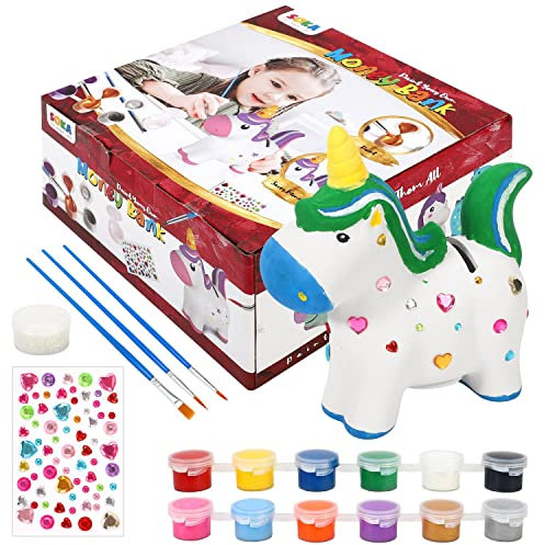 SOKA Paint Your Own Unicorn Money Bank Arts & Crafts Kit Piggy Bank DIY Fun Creative Stationery Easy to Decorate Ceramic Craft Activity – Gift for Girls and Boys of Any Age