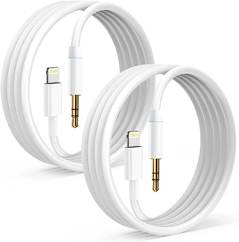 Hatuge Lightning auf 3,5 mm Aux-Kabel, MFi-zertifizierte Kopfhörer-Audio-Klinkenstecker, kompatibel mit iPhone 14 13, 12, 11, XS, XR, X, SE, 8, 7, 6, 5, iPad auf Autoradio, Lautsprecher (weiß)