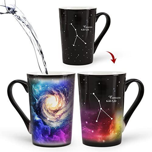 MUGKISS Tasse à café en céramique avec constellation qui change la chaleur, 355 ml, motif horoscope, tasse à café en céramique à changement de couleur