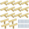 Kigniote 16PCS Cabinet T Bar Handle Gold Drawer Handles Cupboard Knobs, Stainless Steel Kitchen Knobs Metal Drawer Pulls(Screws Included)