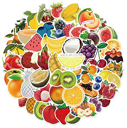 Stickers Cute Fruits 50pcs Variety Fruits Vegetables Stickers Vinyl Sticker for Water Bottles Laptop Refrigerator Luggage Cup Computer Mobile Phone Aesthetic Decals