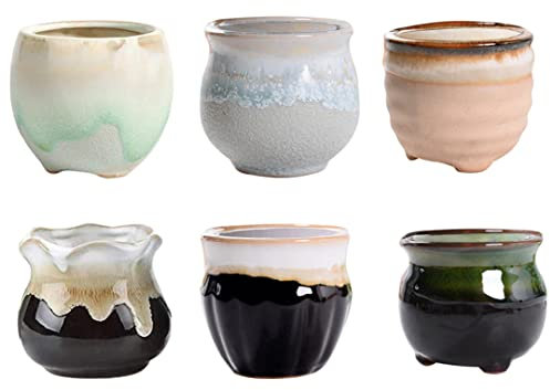 Maceta de Flores de cerámica, macetas de Plantas suculentas Mini macetas de Flores de cerámica con Drenaje pequeño plantador de Porcelana decoración de la Oficina en el hogar 6 pcs