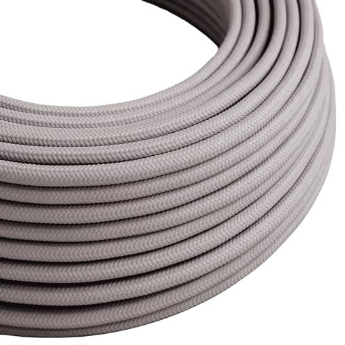 LEDSone 3 Core Round 5 Meter Black Fabric Braided Flex Lighting Cable, Vintage Electrical Cable Wire Flexible Fabric DIY Electrical Wire for Lamps, Flex Cables for Appliances (Grey)