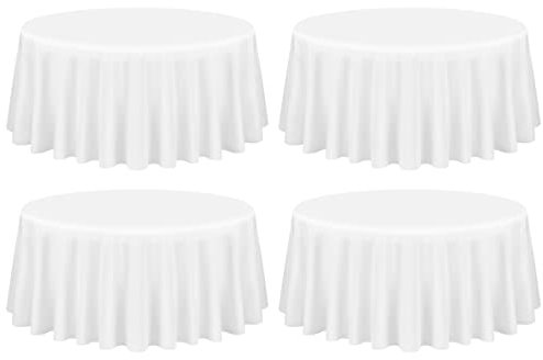 Showgeous 4 Stück Weiße Runde Tischdecke 228cm - Polyester Stoff, Waschbar für Hochzeit, Bankett, Restaurant, Buffet, Parteien, Garten