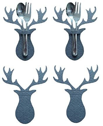 4 Bestecktaschen Weihnachten Besteckhalter Weihnachtsgeschirr Tasche Bestecktaschen Hirsch Holiday Geschirrhalter Vliesstoffbeutel Elchgeweih Besteckhalter Tasche Für Messer Löffel Gabeln 5,9X4,9