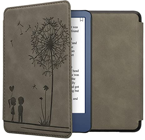 kwmobile Schutzhülle für Amazon Kindle (2022/2024) Hülle - eReader Case aus Kunstleder mit Auto Sleep Funktion - Pusteblume Love mit Grau