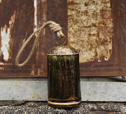Vivanta 17,8 cm Kuhglocken - Weihnachtsdekoration Glocken - Riesige harmonische Kuhglocken und Bauernhaus-Wanddekoration - Wandhängendes Hexenglocken-Dekor am Seil - Antik Gold Schwarz.