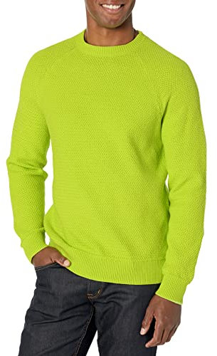 Amazon Essentials Maglione girocollo in cotone testurizzato vestibilità oversize Uomo, Verde Lime, L